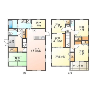 上助任町 一戸建て 5LDK Aの間取り図