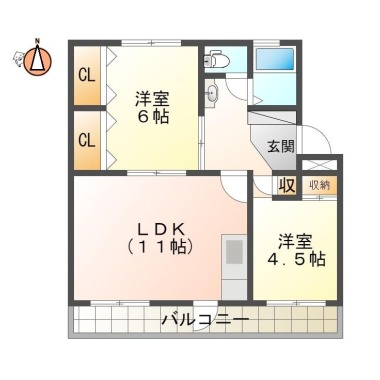 西須賀町 マンション 2LDK 202の間取り図