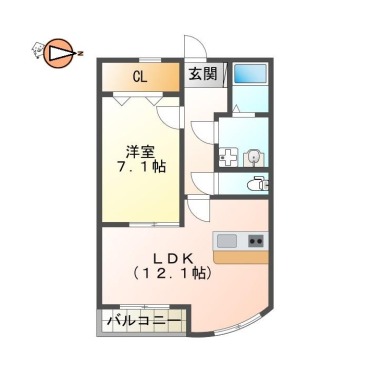 南佐古二番町 マンション 1LDK 302の間取り図