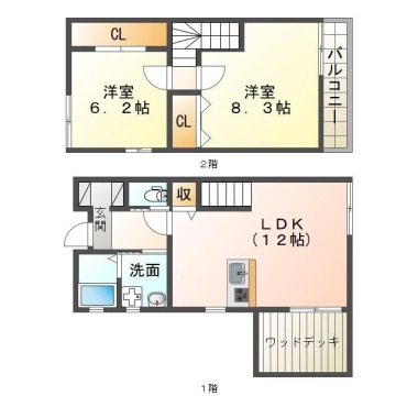 大原町 一戸建て 2LDK Aの間取り図