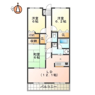 南昭和町 マンション 3LDK 405の間取り図