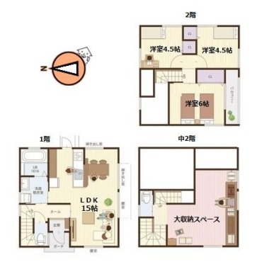 北矢三町 一戸建て 3LDK Aの間取り図