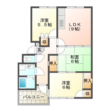 国府町和田字表 マンション 3LDK 3-102の間取り図