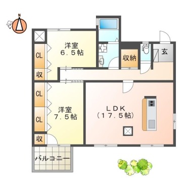 八万町内浜 マンション 2LDK 101の間取り図