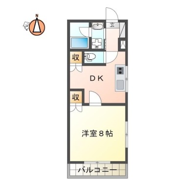 中洲町 マンション 1DK 201の間取り図