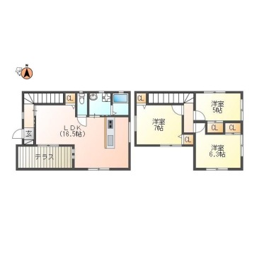 庄町 一戸建て 3LDK 2の間取り図