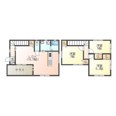 庄町 一戸建て 3LDK 5の間取り図