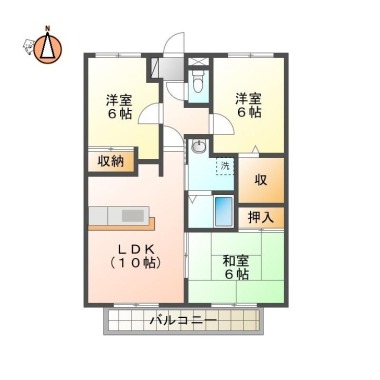 北矢三町 アパート 3LDK 103の間取り図