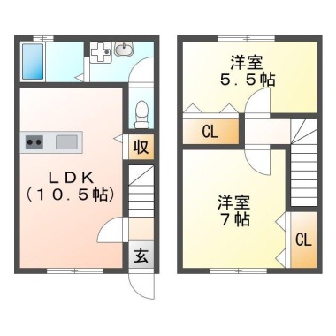 川内町沖島 アパート 2LDK Bの間取り図