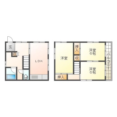 南佐古五番町 アパート 3LDK 6の間取り図