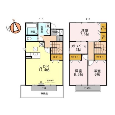 ウィズ山城 B棟 102の間取り図
