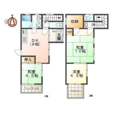 名東町 一戸建て 3DK Aの間取り図