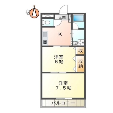 南沖洲 マンション 2K 203の間取り図