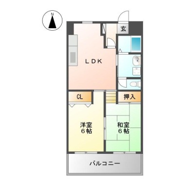 北佐古二番町 マンション 2LDK 404の間取り図