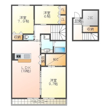 新浜町 アパート 3LDK Aの間取り図