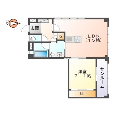 北常三島町 マンション 1LDK 301の間取り図