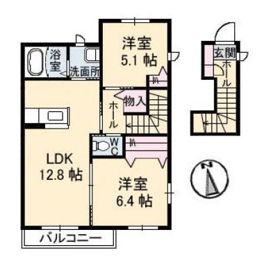 花ぽーと E棟 E201の間取り図