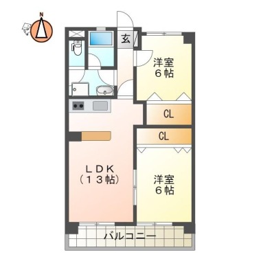 津田本町 マンション 2LDK 302の間取り図