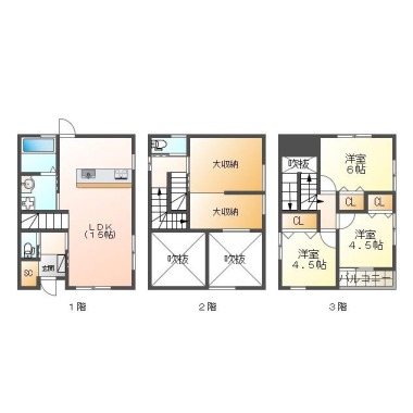北矢三町 一戸建て 3LDK Bの間取り図