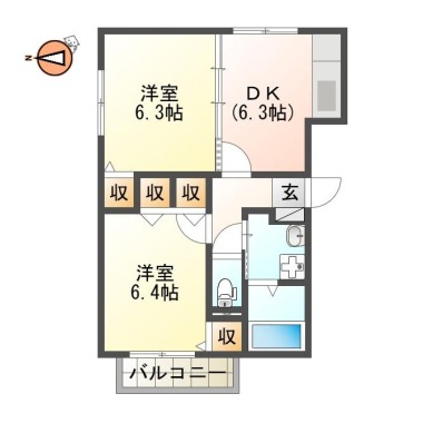 南佐古三番町 マンション 2DK 201の間取り図