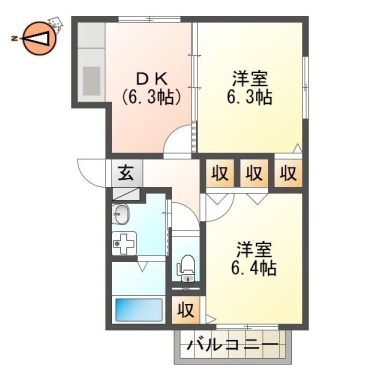 南佐古三番町 マンション 2DK 202の間取り図