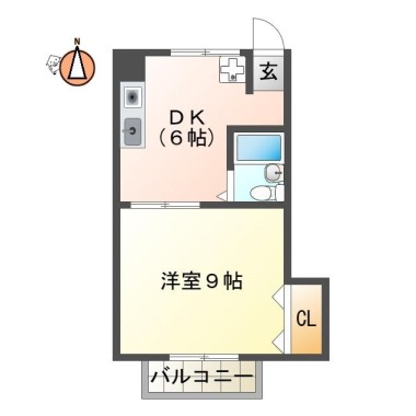 国府町花園 アパート 1DK 205の間取り図