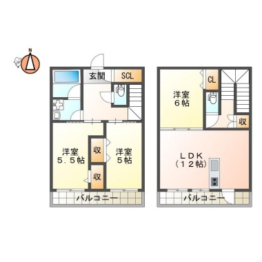 末広 アパート 3LDK 1の間取り図