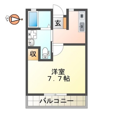 北沖洲 アパート 1K B-1の間取り図