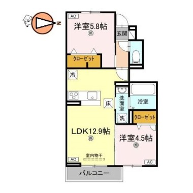 オリエンタルコート南田宮 102の間取り図