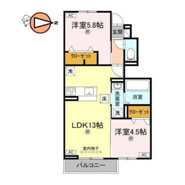 オリエンタルコート南田宮 107の間取り図