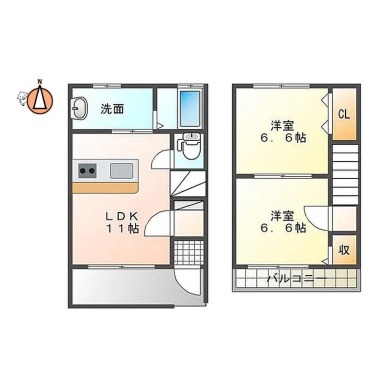 川内町北原 アパート 2LDK Aの間取り図