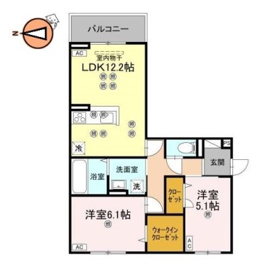 フィオーレガーデン北田宮 A 201の間取り図