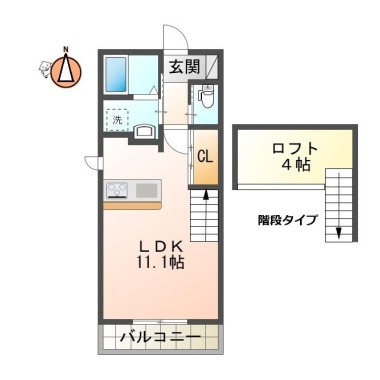 蔵本元町 アパート 1K 201の間取り図