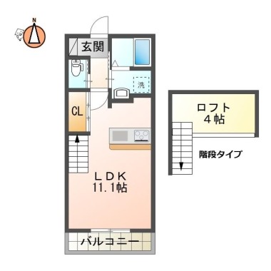 蔵本元町 アパート 1K 202の間取り図