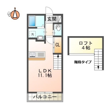 蔵本元町 アパート 1K 203の間取り図