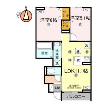 グランツ上福万 A棟 106の間取り図
