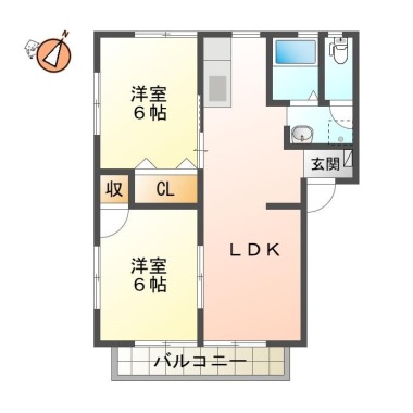 北矢三町 アパート 2LDK 101の間取り図