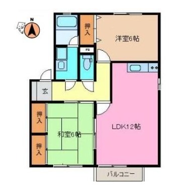 北矢三町 アパート 2LDK A101の間取り図