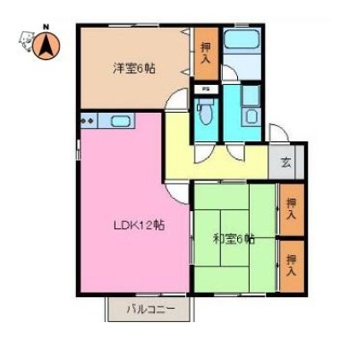 北矢三町 アパート 2LDK B202の間取り図