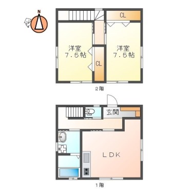 福島 一戸建て 2LDK 1の間取り図