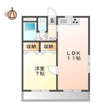 福島 マンション 1LDK 201の間取り図
