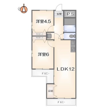 福島 マンション 2LDK 307の間取り図