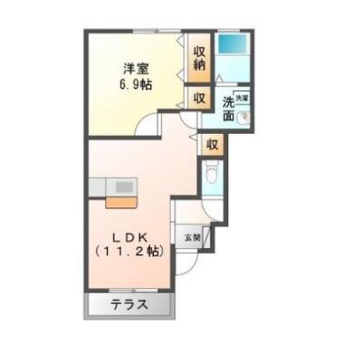 国府町南岩延 アパート 1LDK A102の間取り図