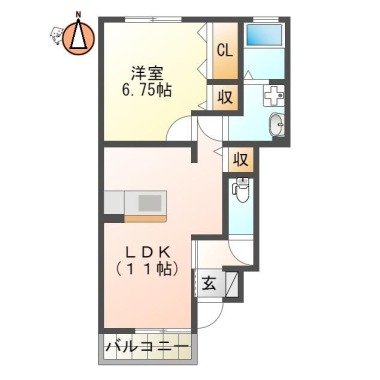 国府町南岩延 アパート 1LDK A103の間取り図