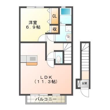 国府町南岩延 アパート 1LDK A202の間取り図
