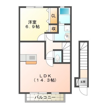 国府町南岩延 アパート 1LDK A205の間取り図