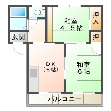 蔵本元町 アパート 2DK 101の間取り図