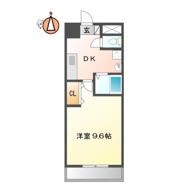 山城西 マンション 1DK 2-Eの間取り図