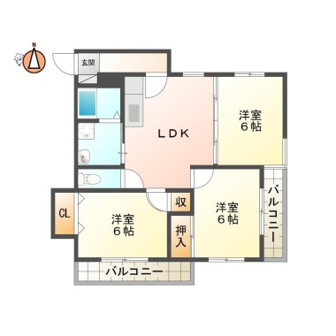北佐古二番町 マンション 3DK 403の間取り図