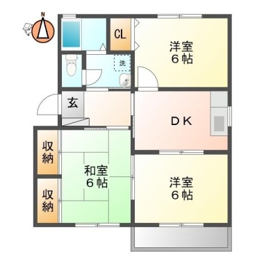 北田宮 アパート 3DK 206の間取り図